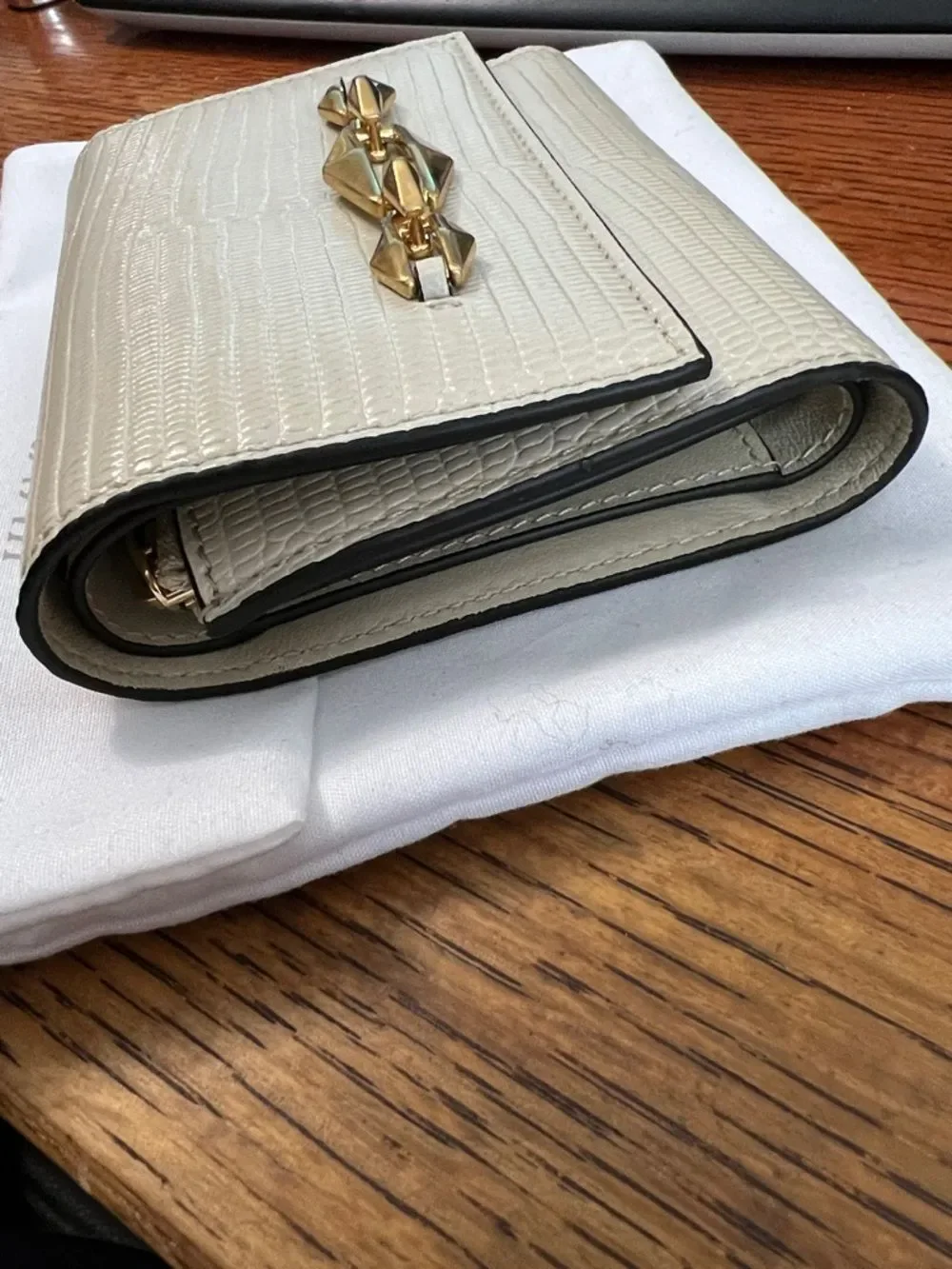 Jimmy Choo Miranda Croc Embossed Leather Women's Wallet Bamboo Color w/ dustbag